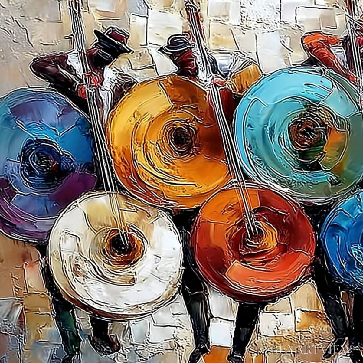 ARTOVITAS Harmony in Hues – Textured Palette Knife Painting of Musicians - image 3