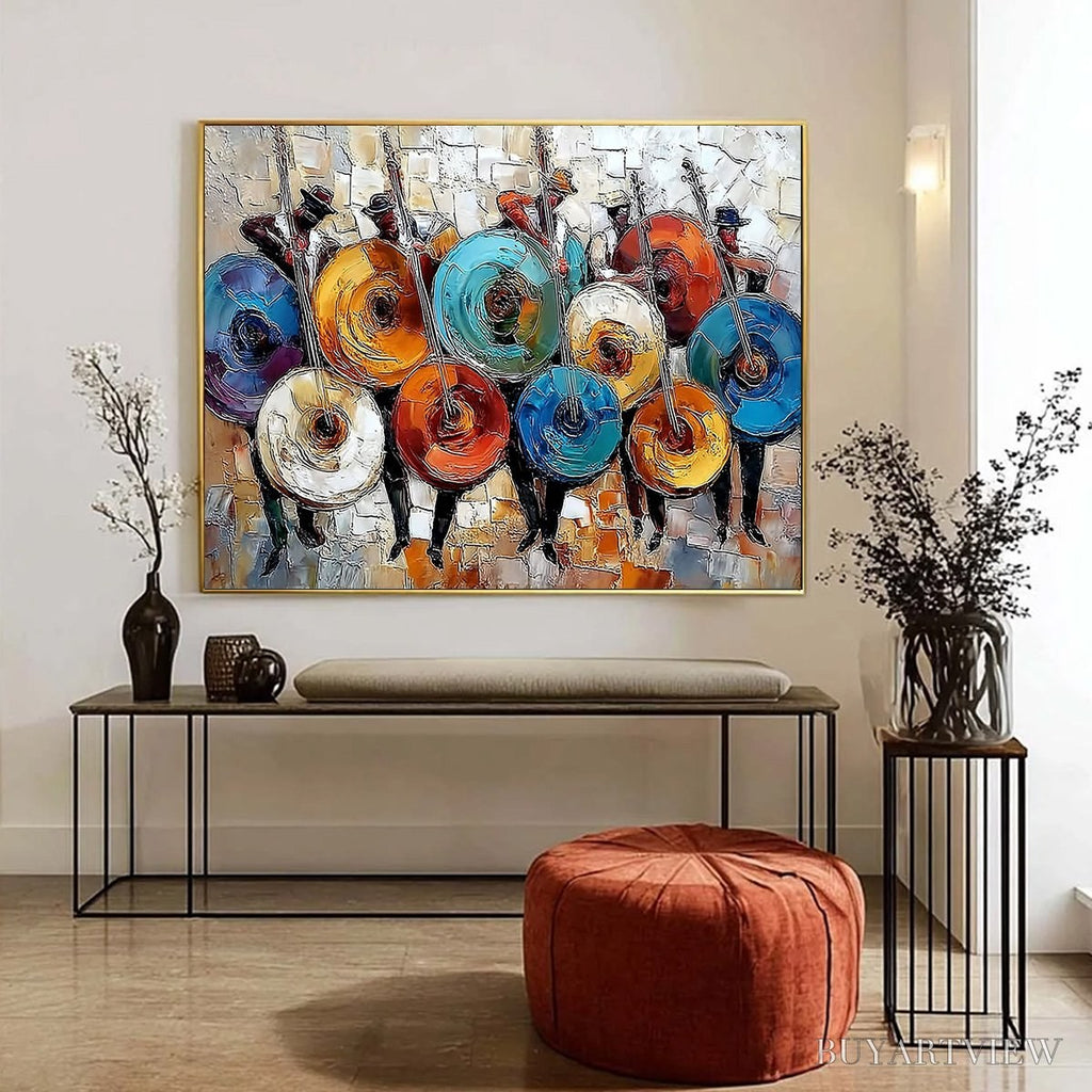 ARTOVITAS Harmony in Hues – Textured Palette Knife Painting of Musicians - image 4