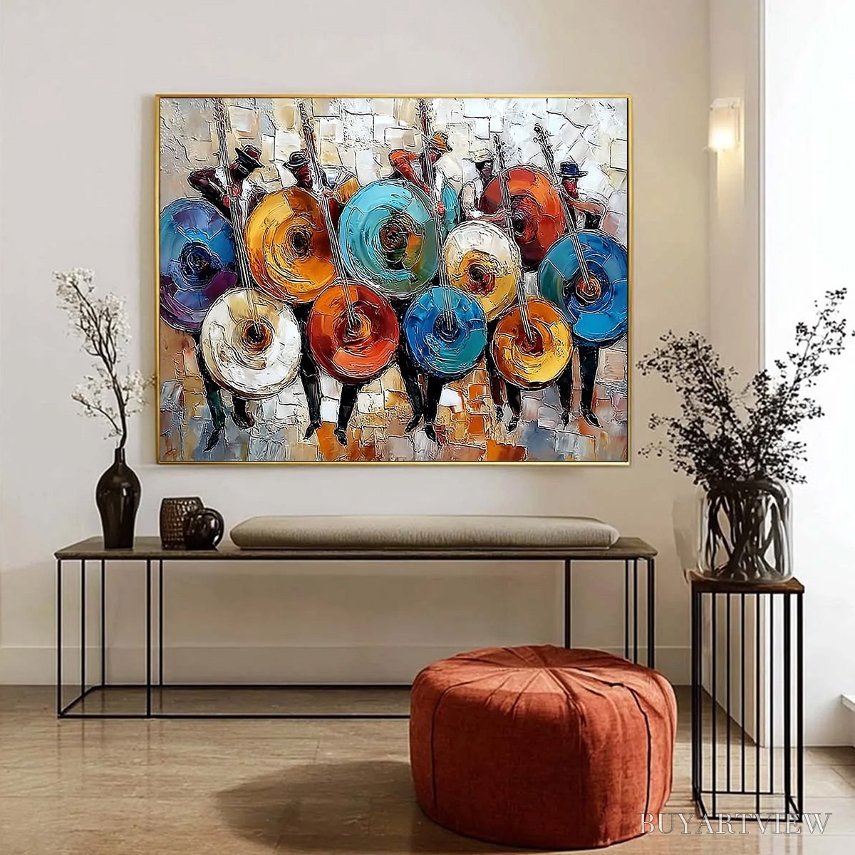 ARTOVITAS Harmony in Hues – Textured Palette Knife Painting of Musicians - image 4