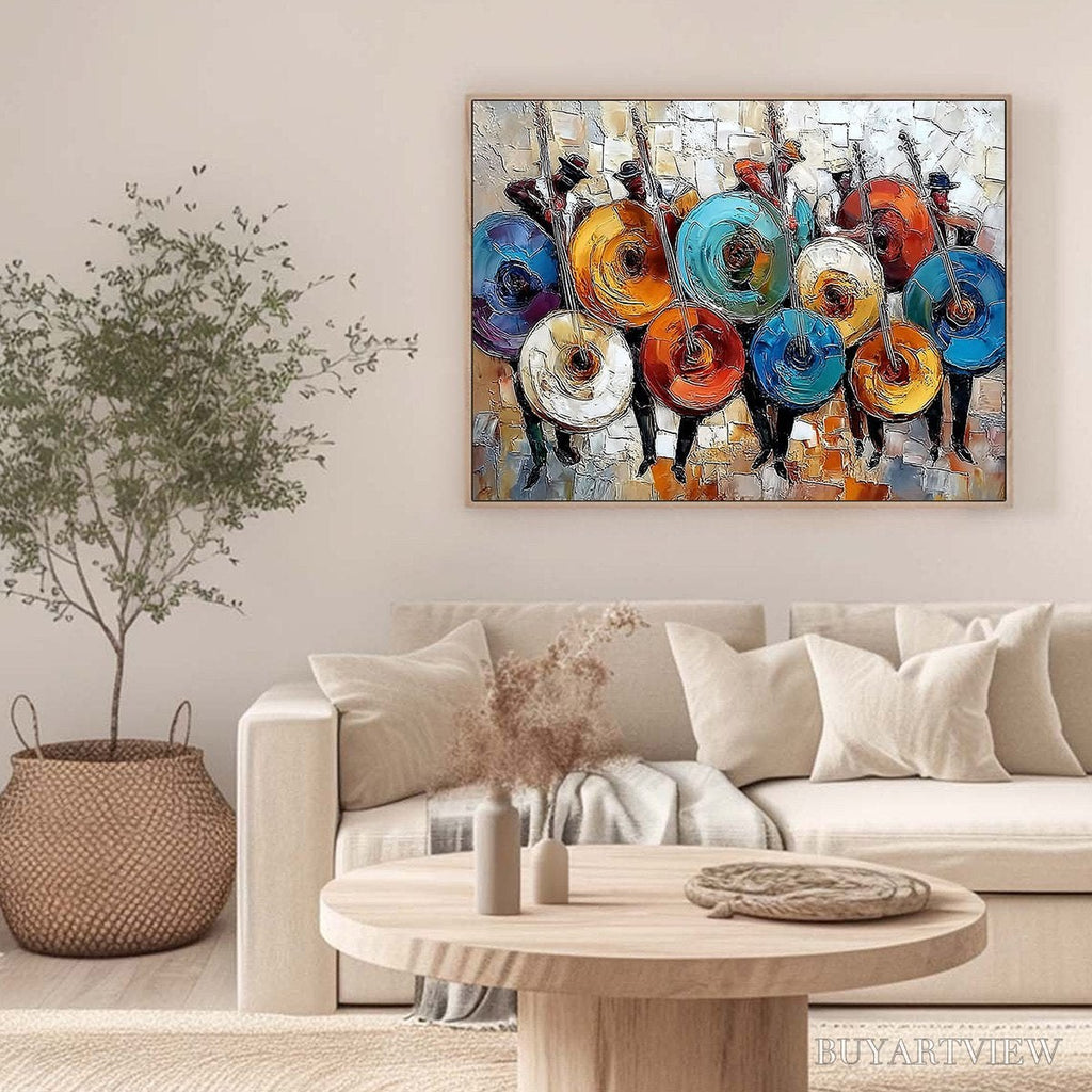 ARTOVITAS Harmony in Hues – Textured Palette Knife Painting of Musicians - image 6