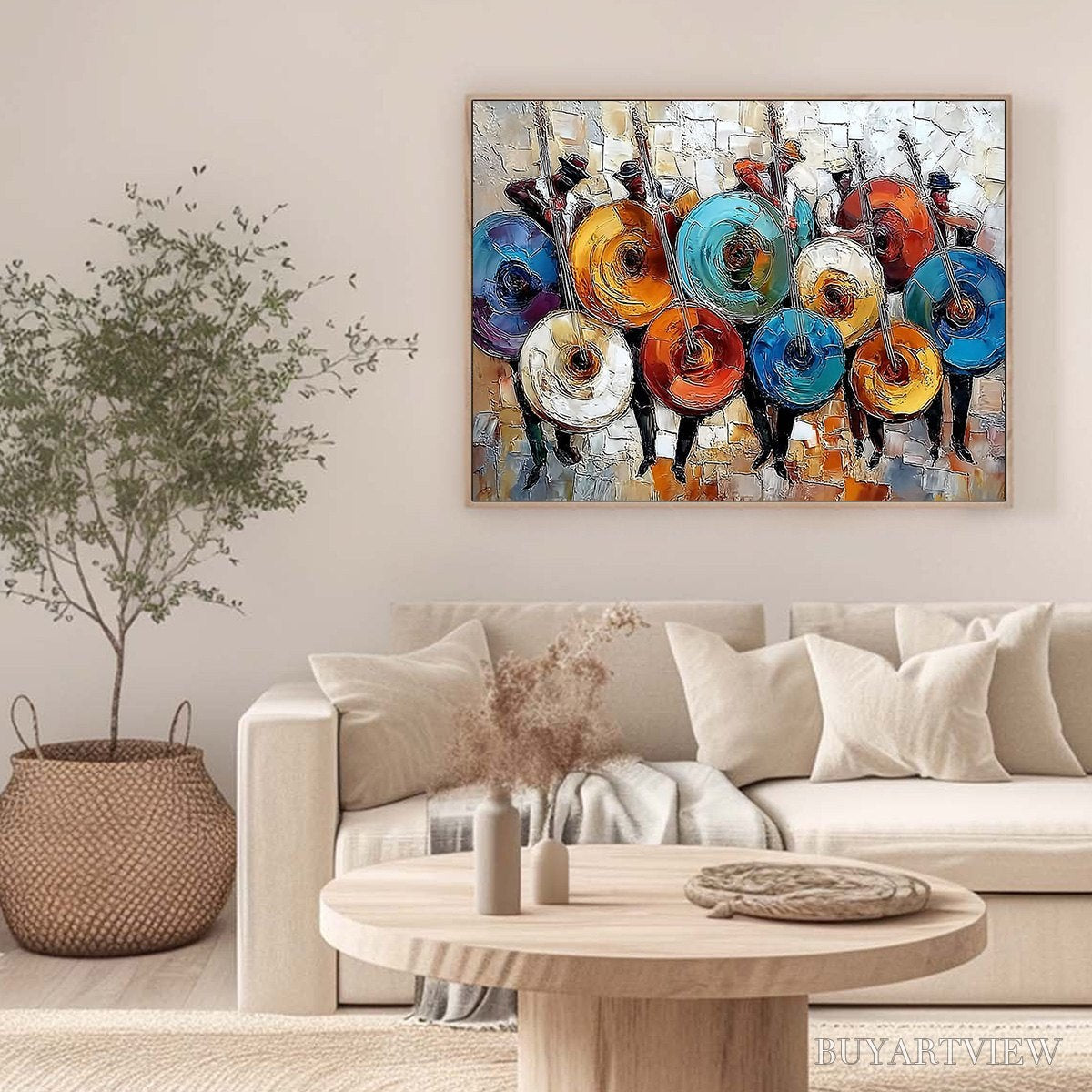 ARTOVITAS Harmony in Hues – Textured Palette Knife Painting of Musicians - image 6