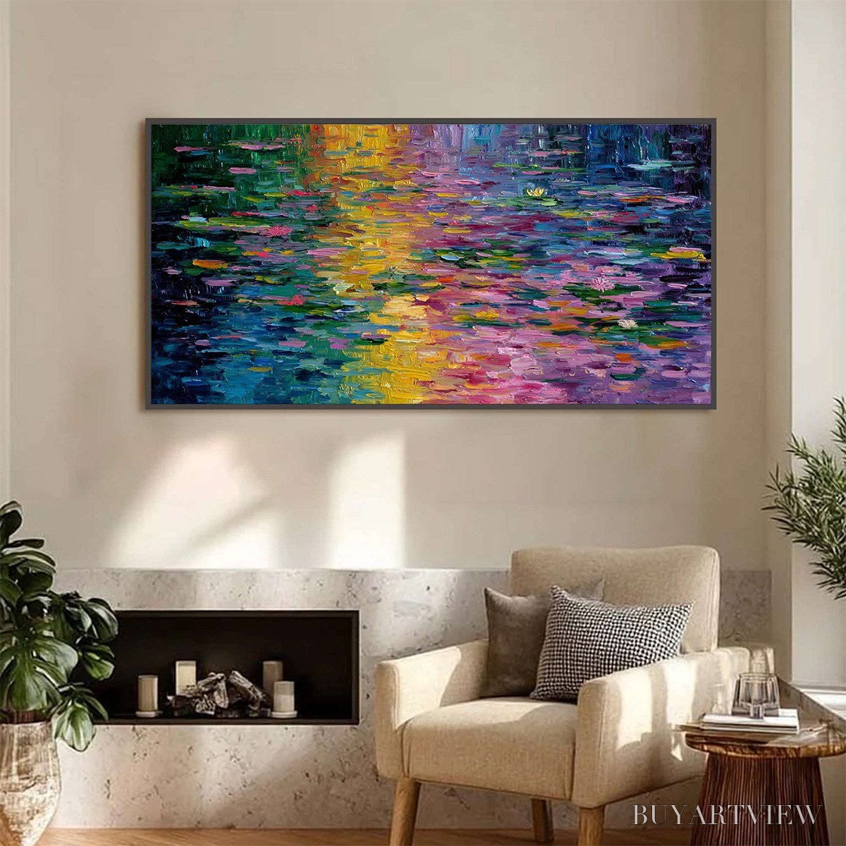 ARTOVITAS Waterlily Serenade – Colorful Abstract Water Lilies Impasto Oil Painting - image 2