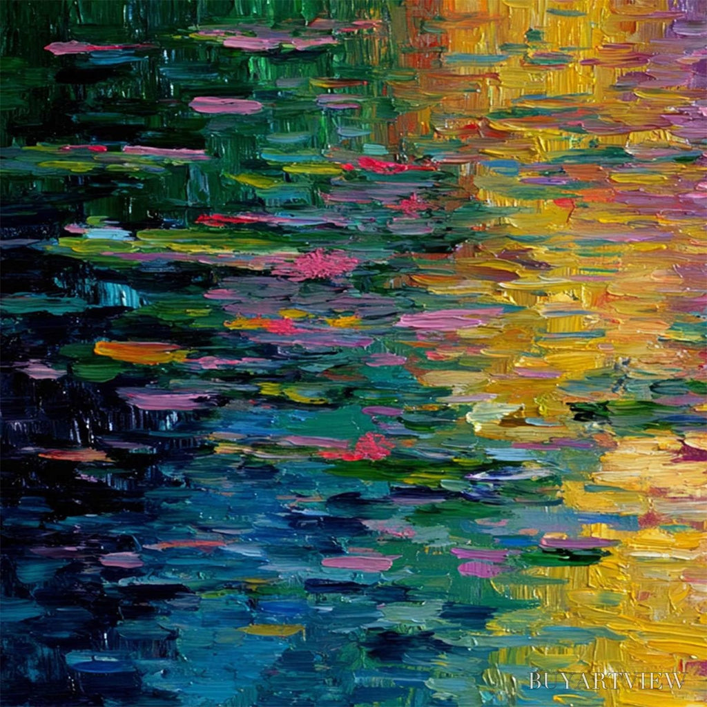 ARTOVITAS Waterlily Serenade – Colorful Abstract Water Lilies Impasto Oil Painting - image 3