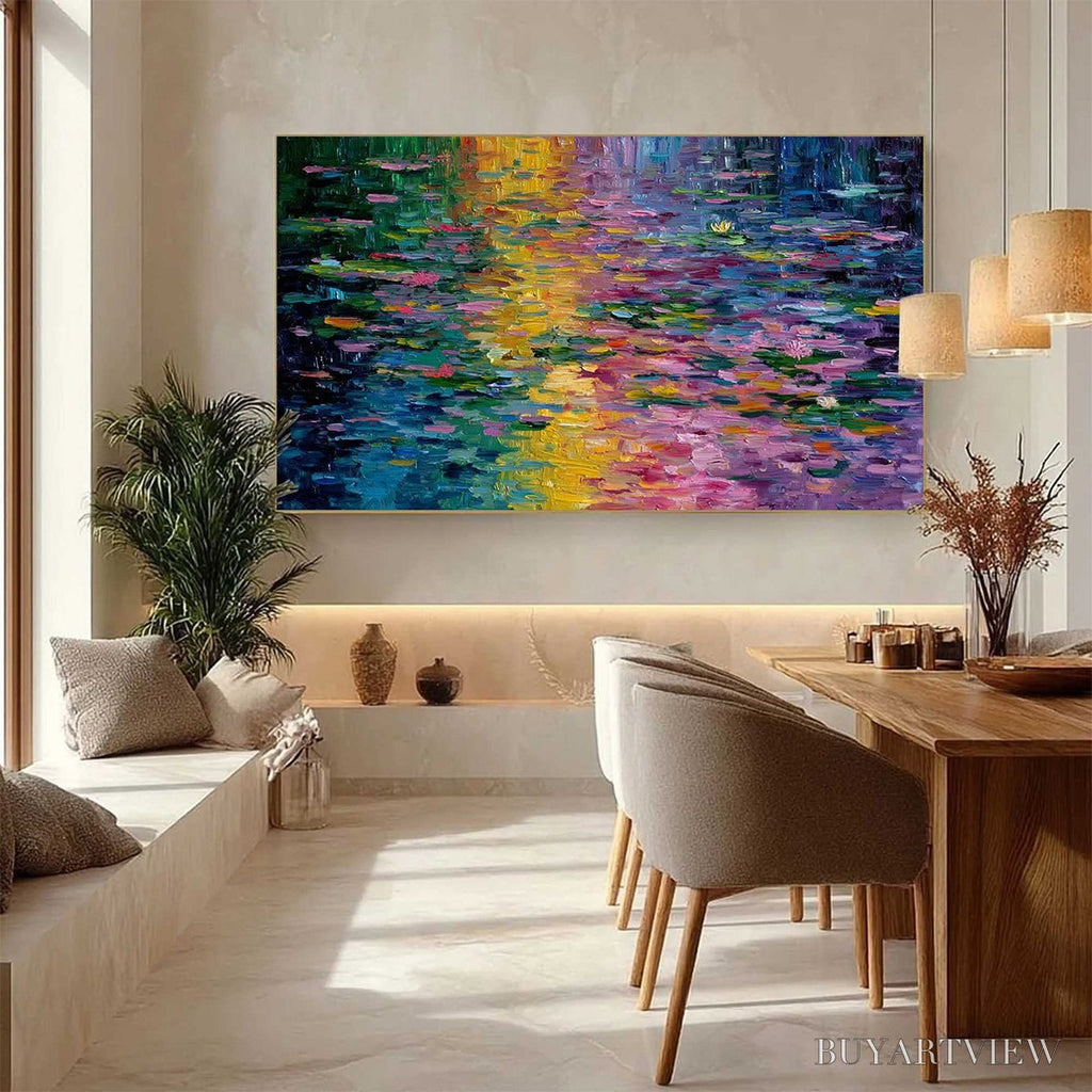ARTOVITAS Waterlily Serenade – Colorful Abstract Water Lilies Impasto Oil Painting - image 4
