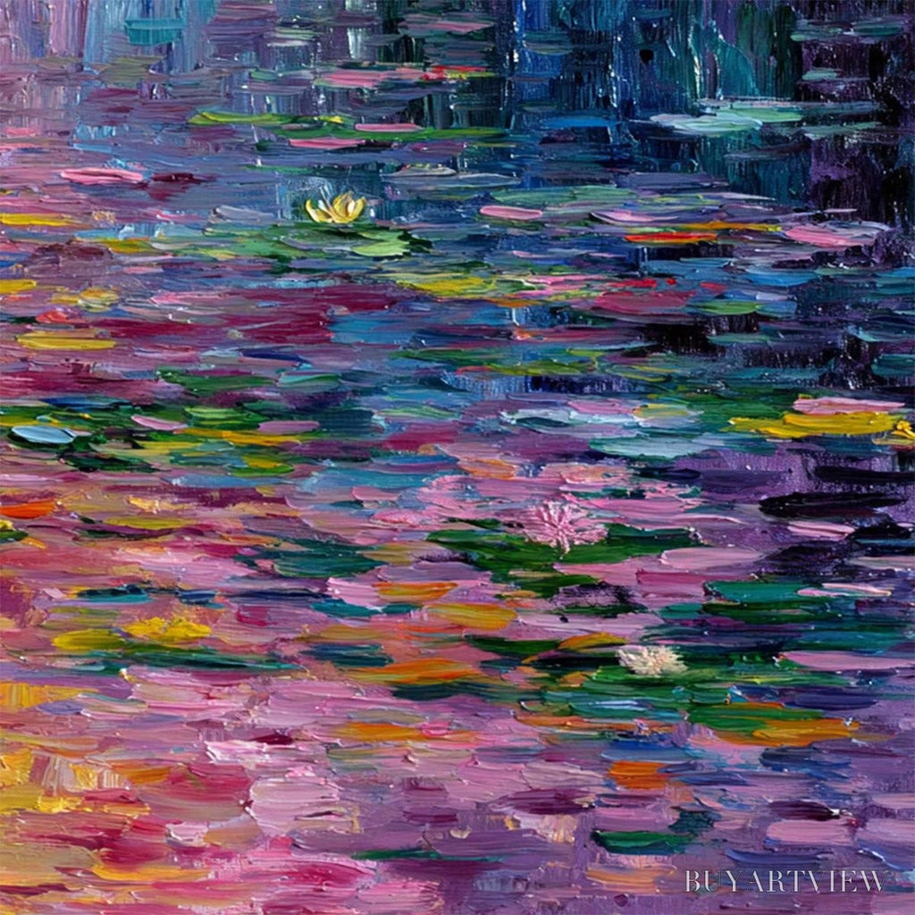 ARTOVITAS Waterlily Serenade – Colorful Abstract Water Lilies Impasto Oil Painting - image 5