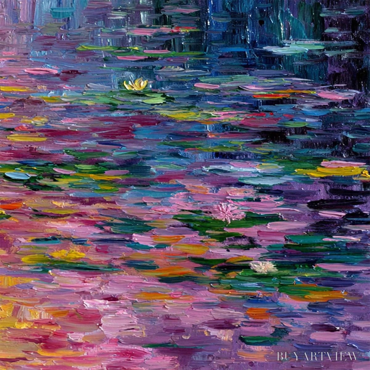 ARTOVITAS Waterlily Serenade – Colorful Abstract Water Lilies Impasto Oil Painting - image 5