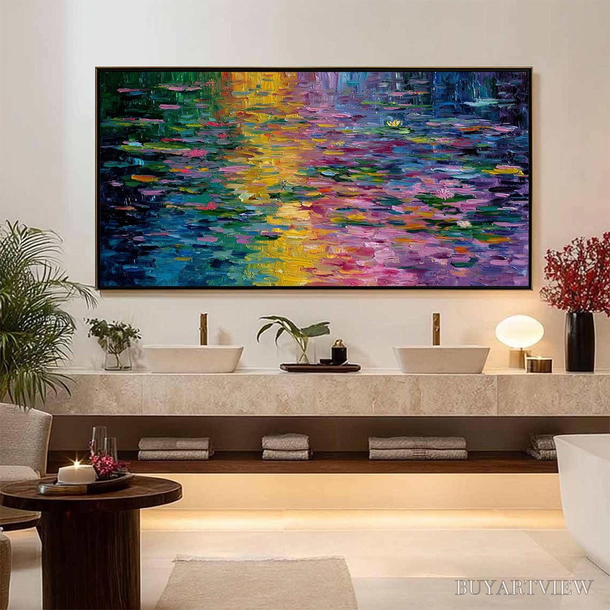 ARTOVITAS Waterlily Serenade – Colorful Abstract Water Lilies Impasto Oil Painting - image 6