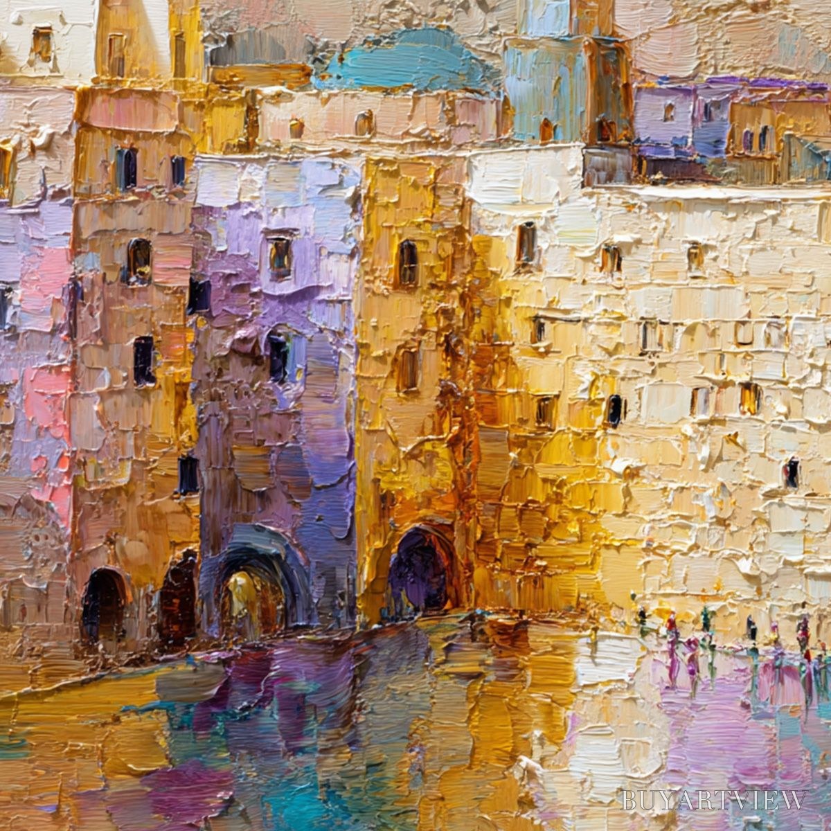 ARTOVITAS Citadel of Memories – Textured Impasto Cityscape Oil Painting - image 5