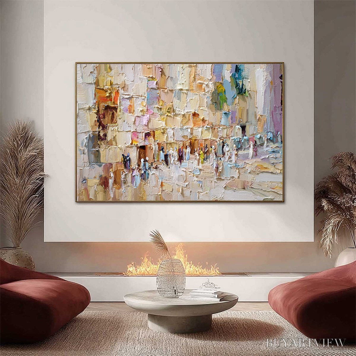 ARTOVITAS Stones of Solace – Textured Impasto Painting of an Ancient Cityscape - image 2