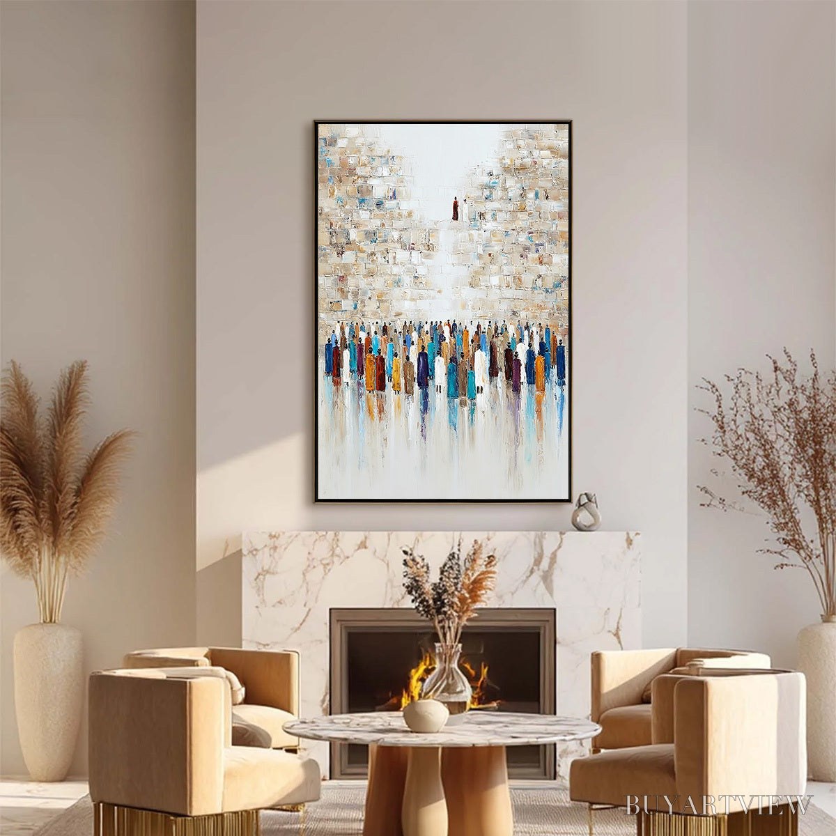 ARTOVITAS Wall of Ages – Textured Impasto Painting of a Historic Pilgrimage - image 4