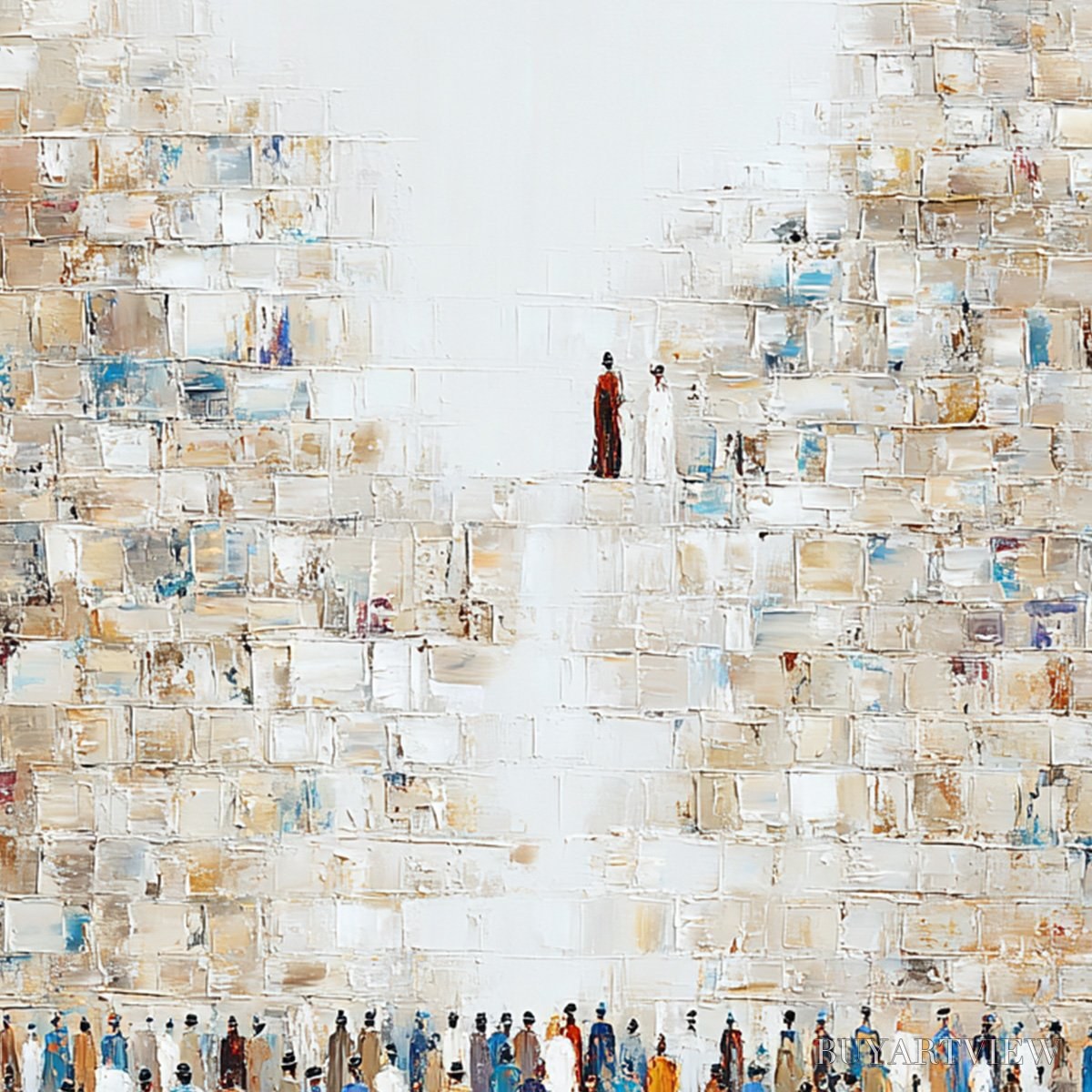ARTOVITAS Wall of Ages – Textured Impasto Painting of a Historic Pilgrimage - image 5