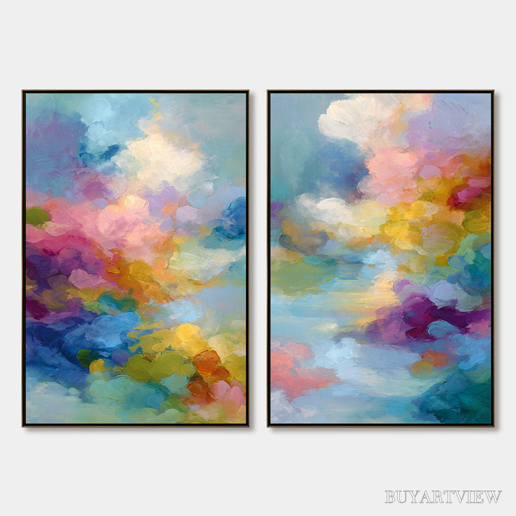 ARTOVITAS Dreamscape Melody – Colorful Abstract Cloudscape Painting Set of 2 - image 1