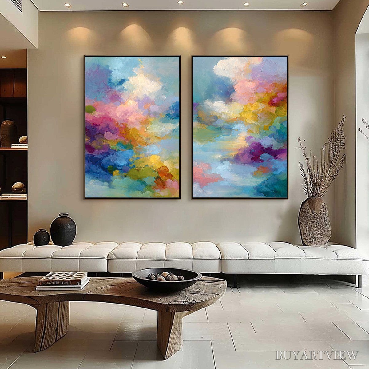 ARTOVITAS Dreamscape Melody – Colorful Abstract Cloudscape Painting Set of 2 - image 4