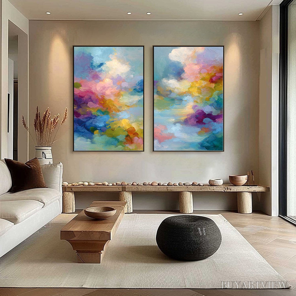 ARTOVITAS Dreamscape Melody – Colorful Abstract Cloudscape Painting Set of 2 - image 6