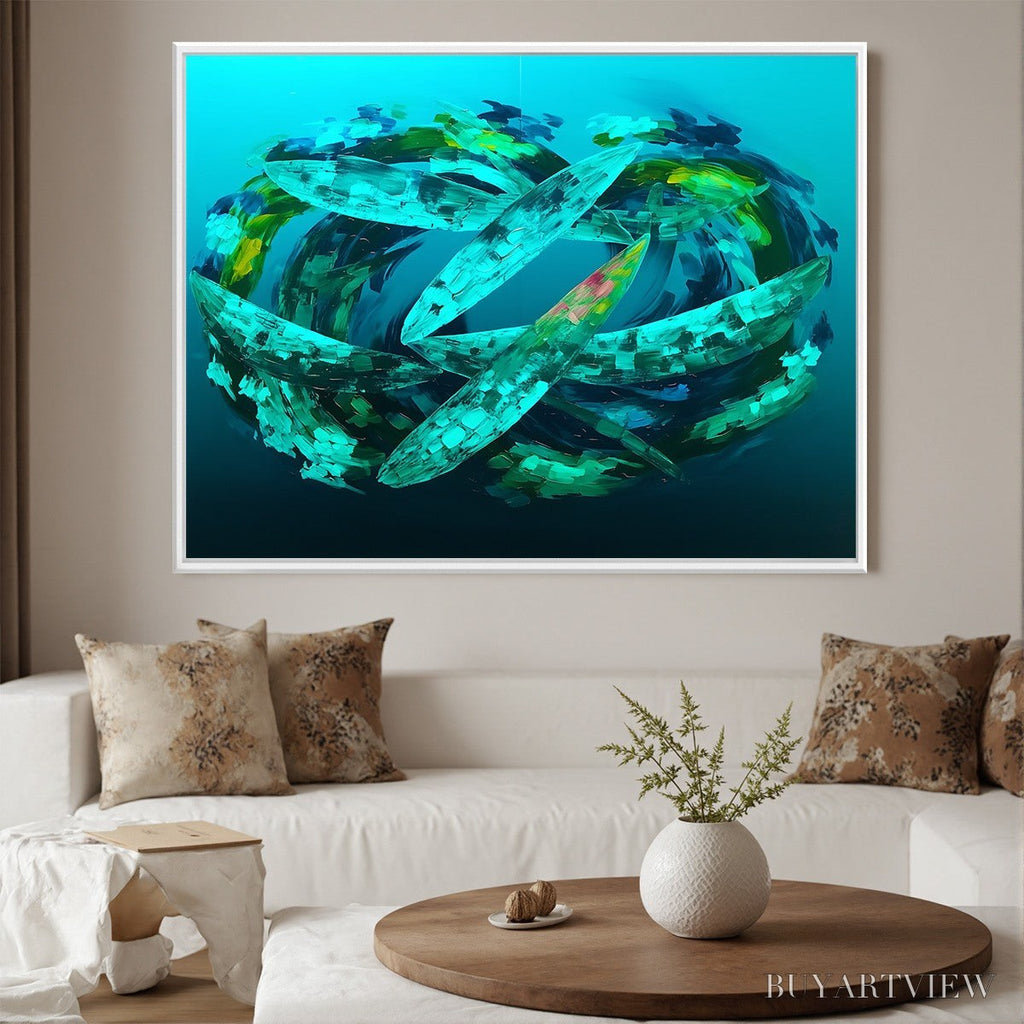 ARTOVITAS Aquamarine Dream – Textured Abstract Oil Painting in Blues & Greens - image 2