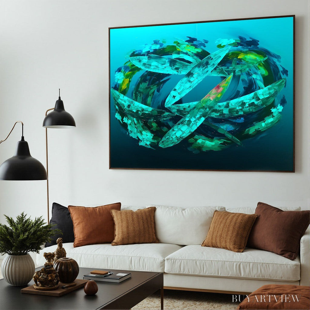 ARTOVITAS Aquamarine Dream – Textured Abstract Oil Painting in Blues & Greens - image 3