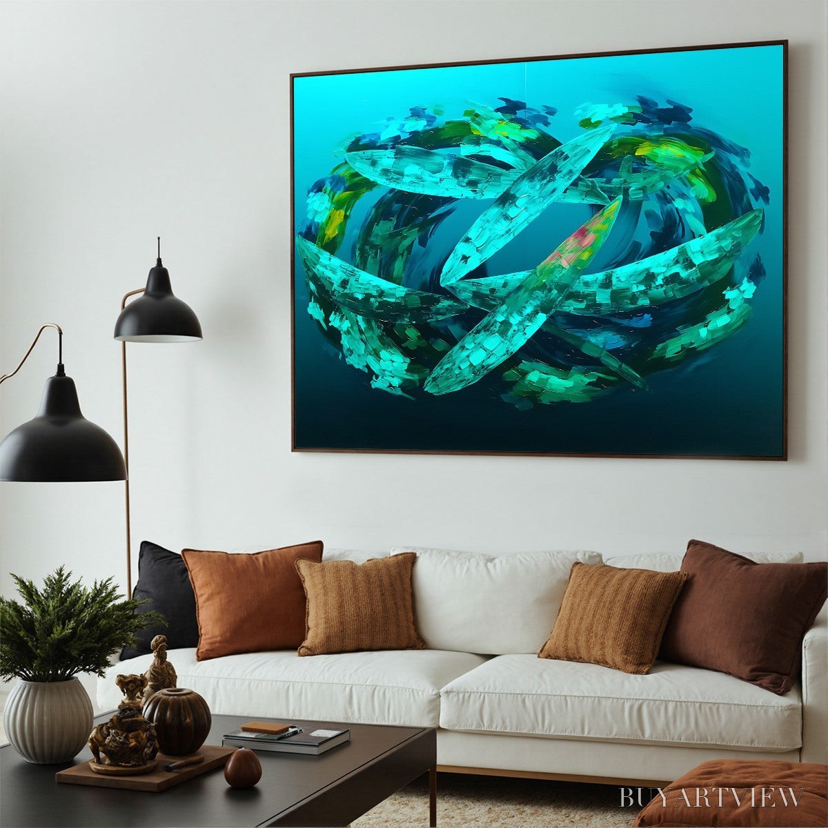 ARTOVITAS Aquamarine Dream – Textured Abstract Oil Painting in Blues & Greens - image 3
