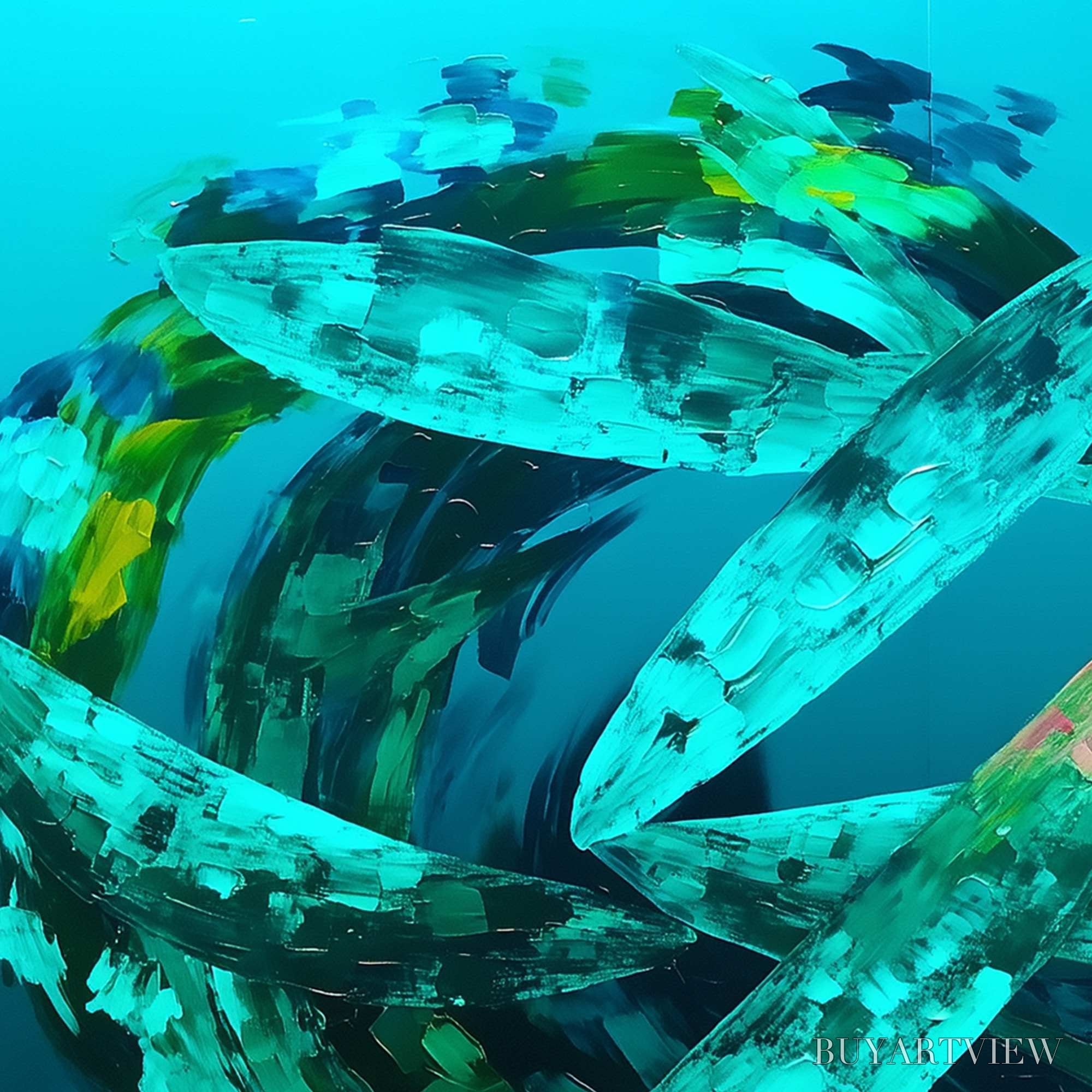 ARTOVITAS Aquamarine Dream – Textured Abstract Oil Painting in Blues & Greens - image 4