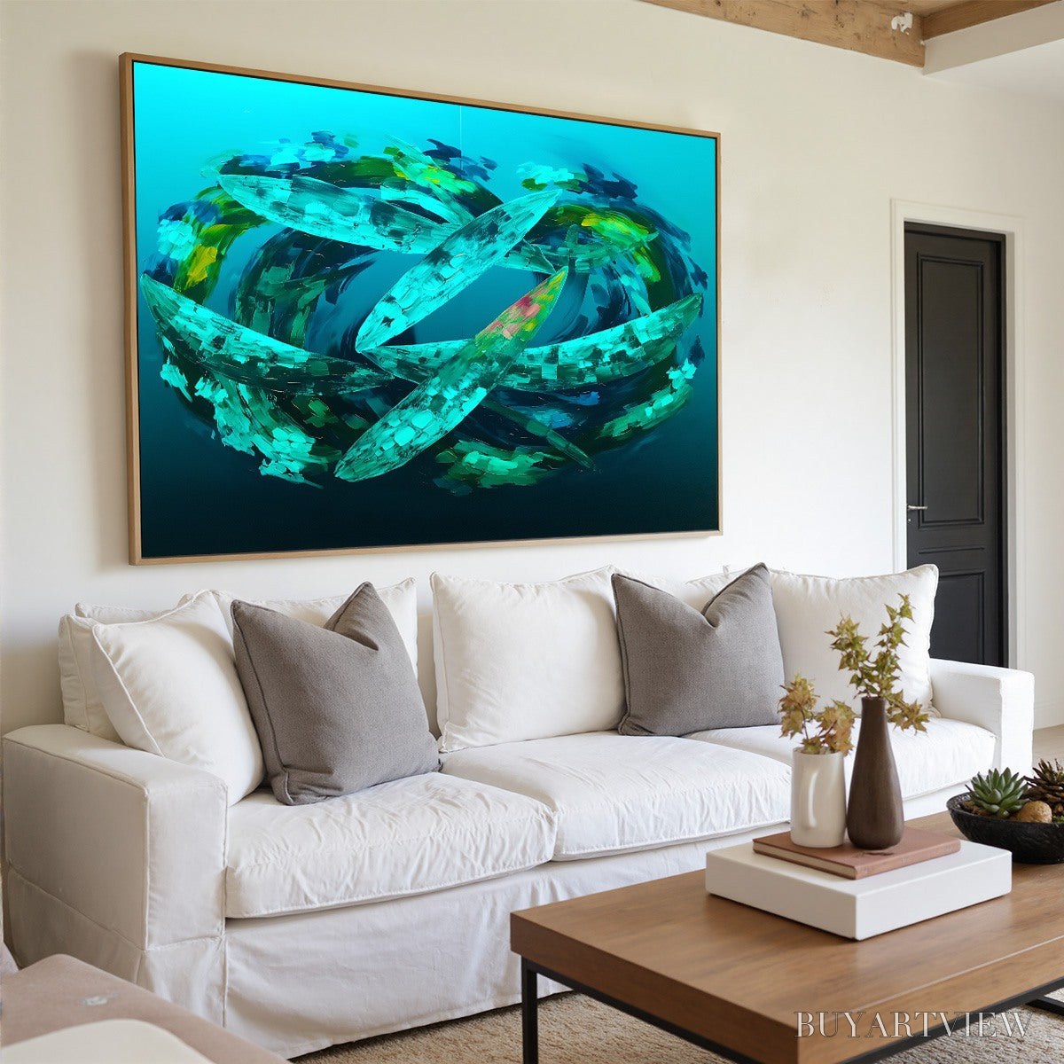 ARTOVITAS Aquamarine Dream – Textured Abstract Oil Painting in Blues & Greens - image 5