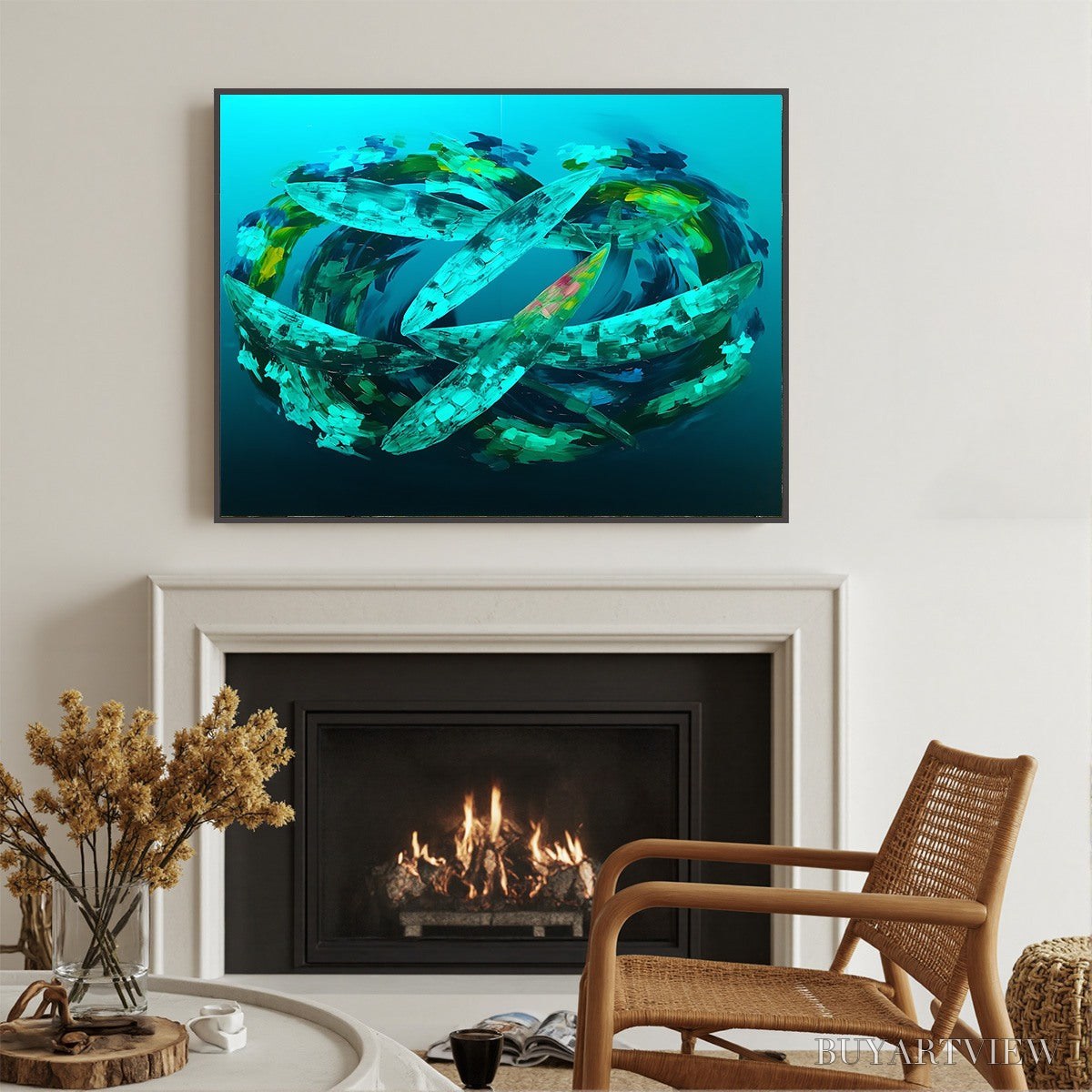 ARTOVITAS Aquamarine Dream – Textured Abstract Oil Painting in Blues & Greens - image 6