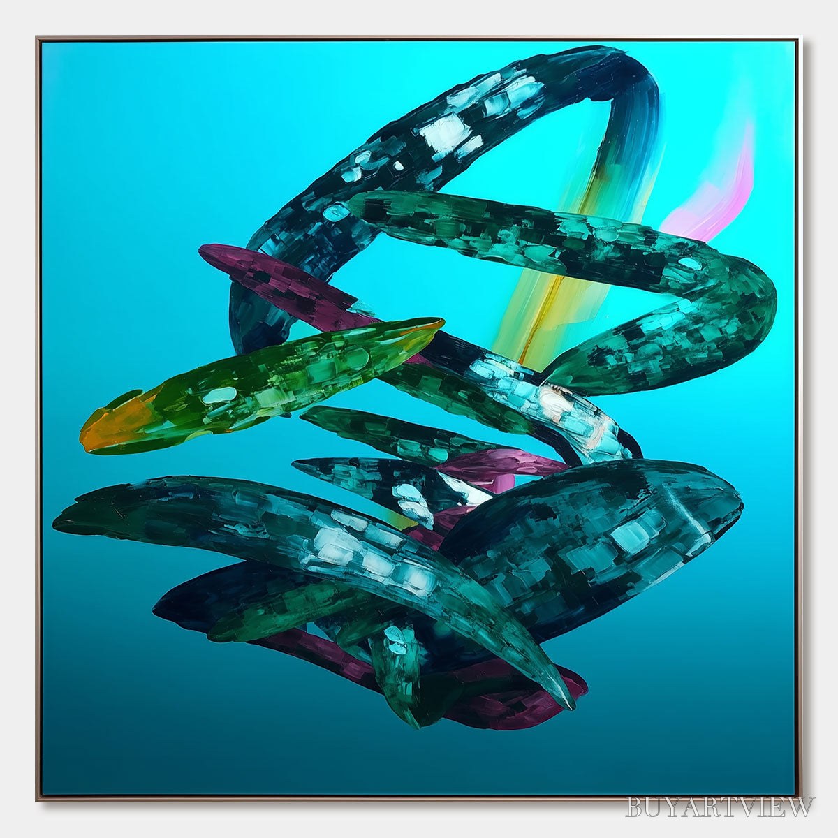 ARTOVITAS Aquamarine Whirl – Textured Abstract Oil Painting in Turquoise - image 1