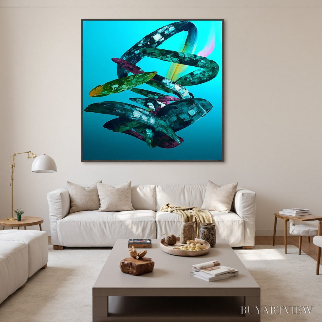 ARTOVITAS Aquamarine Whirl – Textured Abstract Oil Painting in Turquoise - image 2