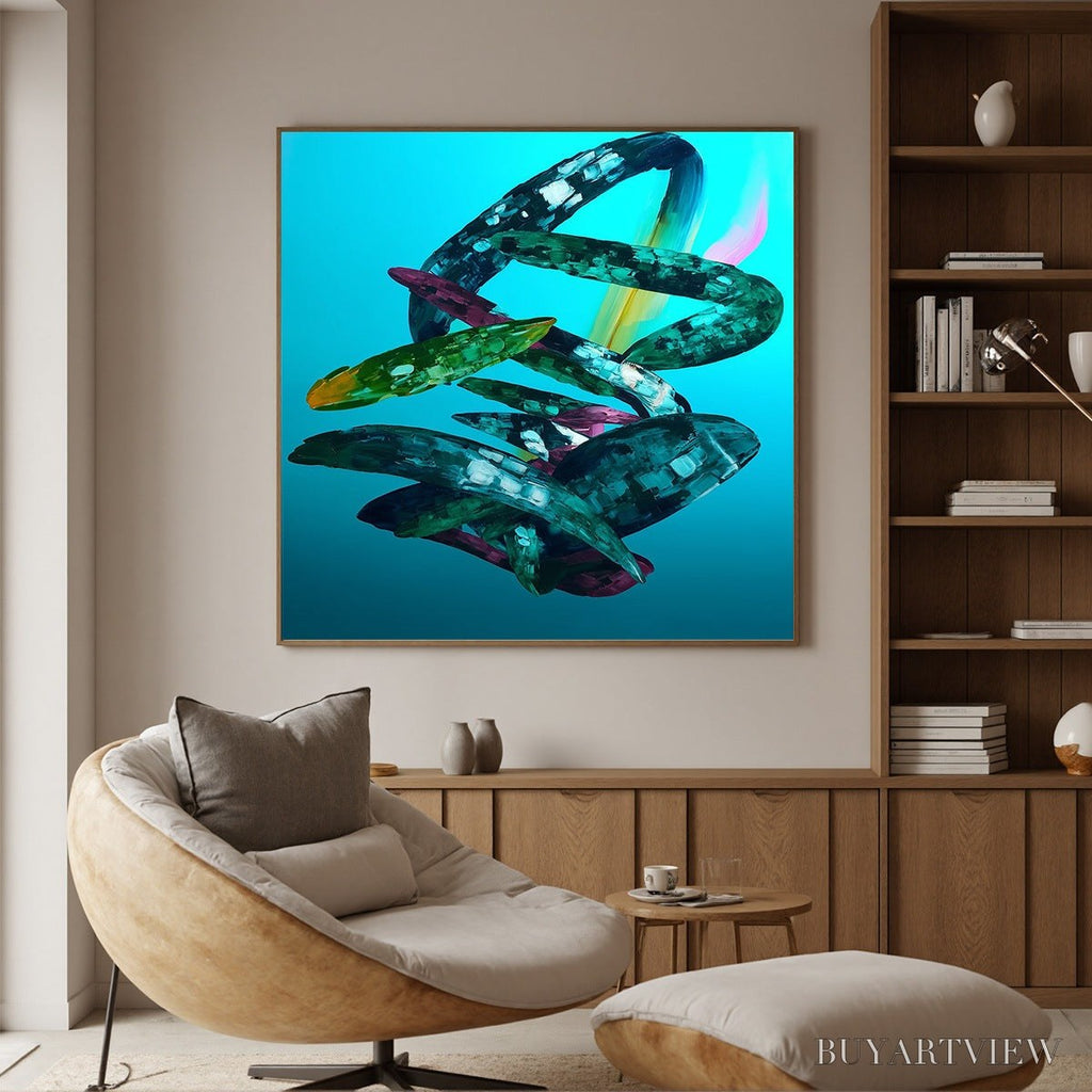 ARTOVITAS Aquamarine Whirl – Textured Abstract Oil Painting in Turquoise - image 3