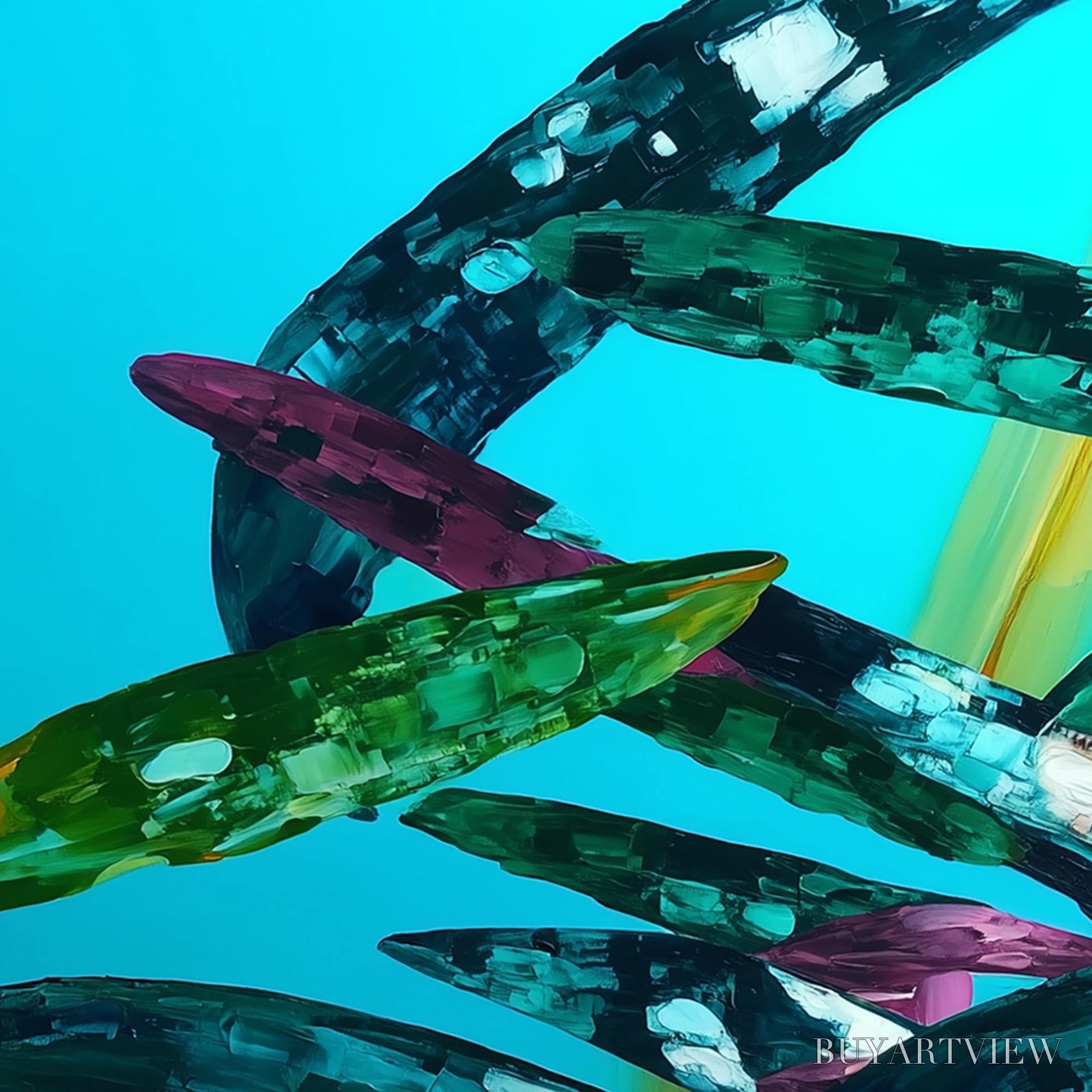 ARTOVITAS Aquamarine Whirl – Textured Abstract Oil Painting in Turquoise - image 4