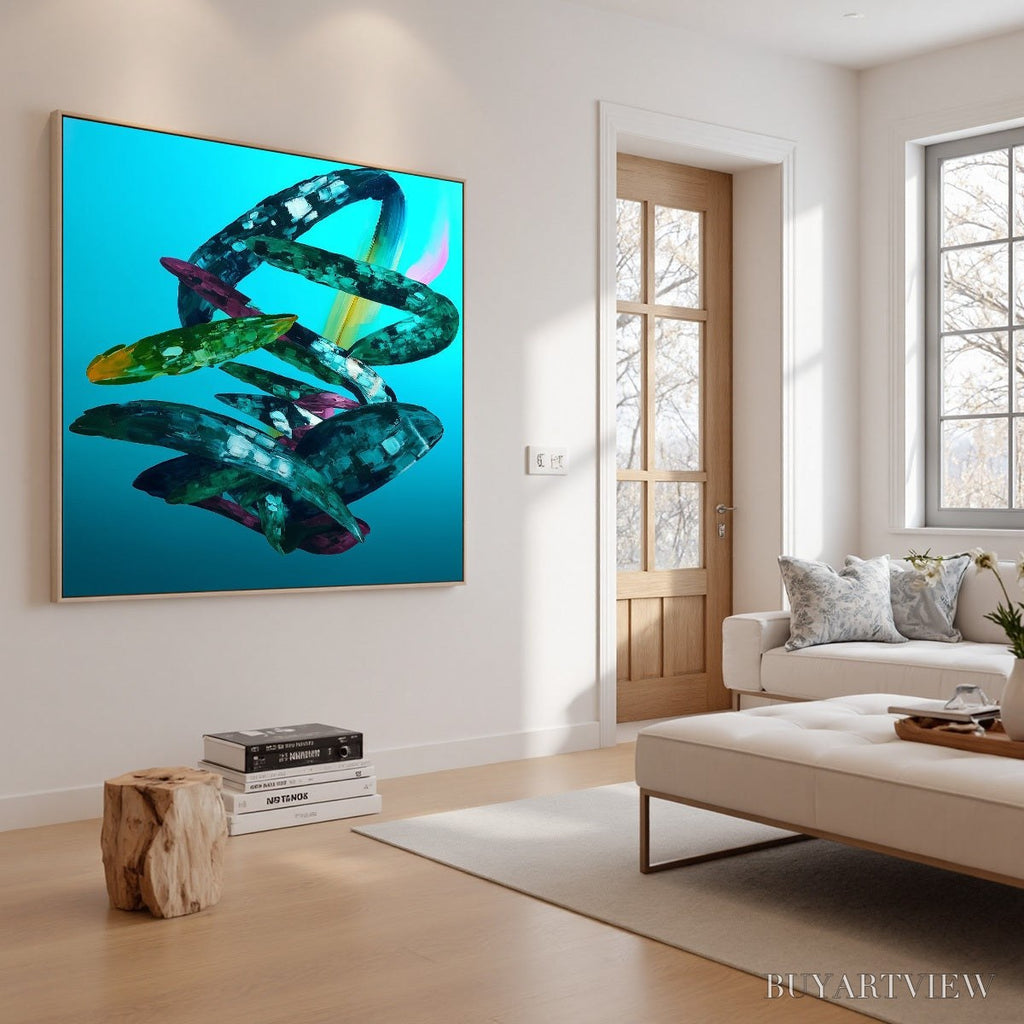 ARTOVITAS Aquamarine Whirl – Textured Abstract Oil Painting in Turquoise - image 5