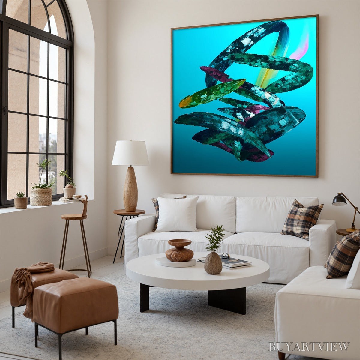 ARTOVITAS Aquamarine Whirl – Textured Abstract Oil Painting in Turquoise - image 6