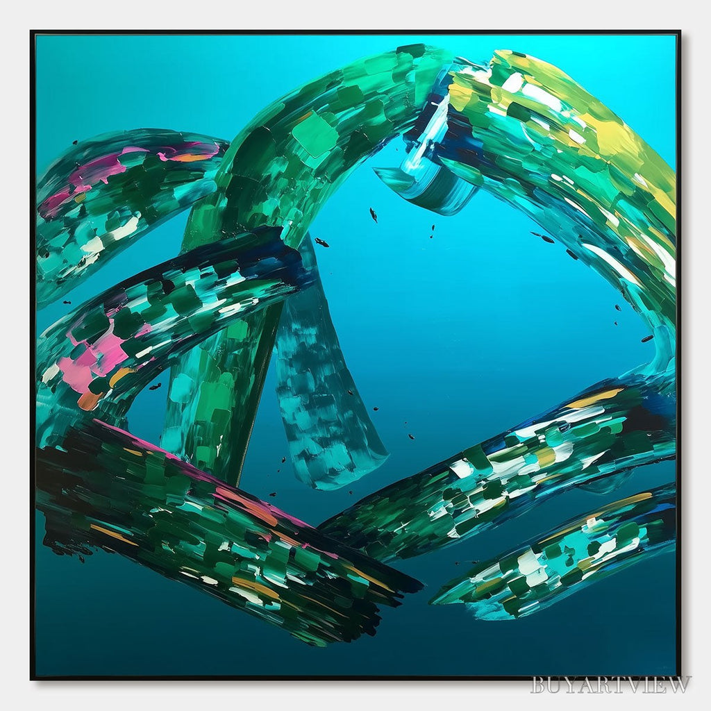 ARTOVITAS Aquamarine Whirl – Textured Abstract Turquoise Oil Painting - image 1