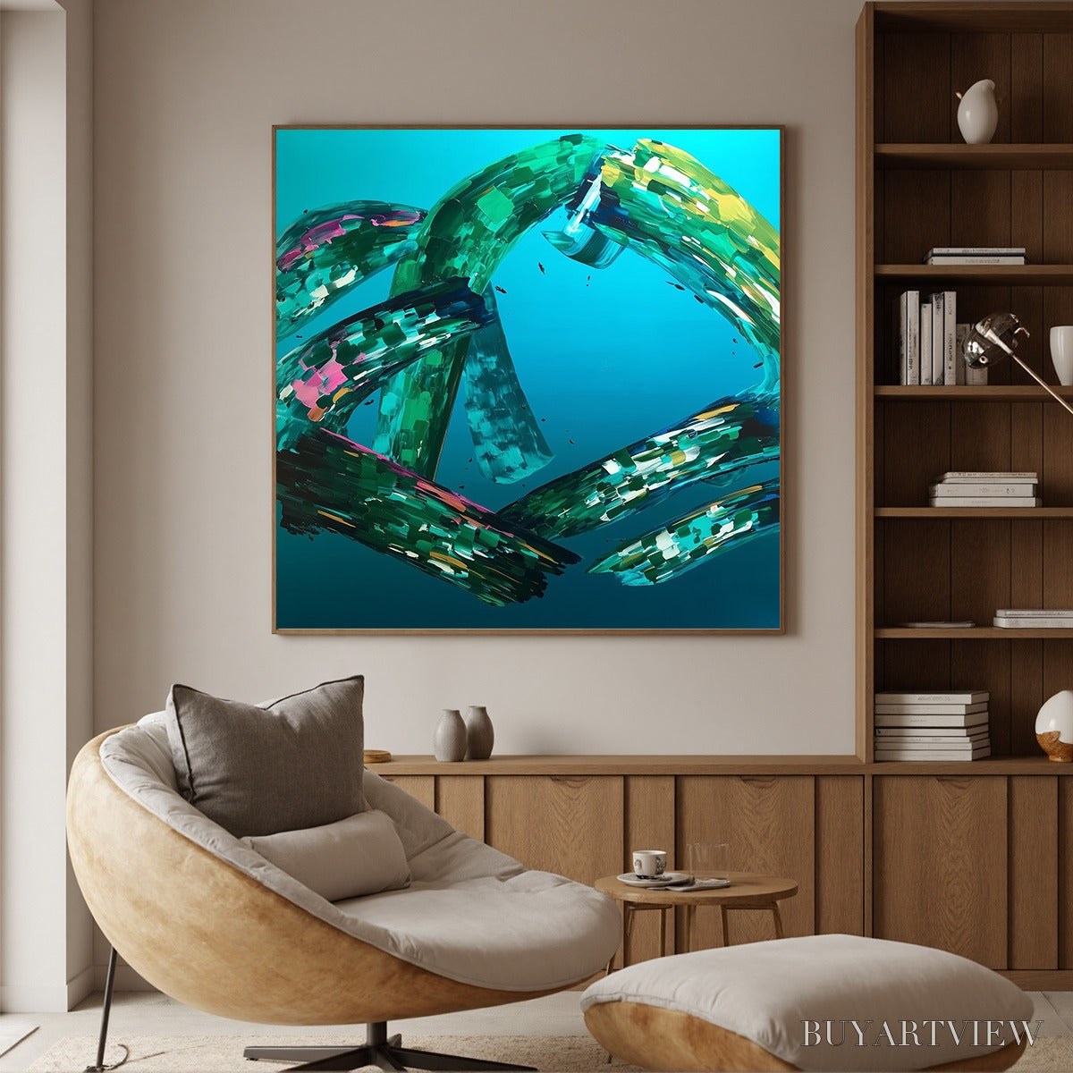 ARTOVITAS Aquamarine Whirl – Textured Abstract Turquoise Oil Painting - image 2