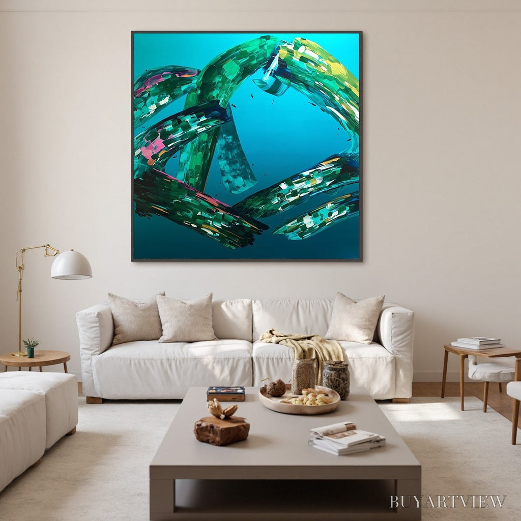 ARTOVITAS Aquamarine Whirl – Textured Abstract Turquoise Oil Painting - image 3
