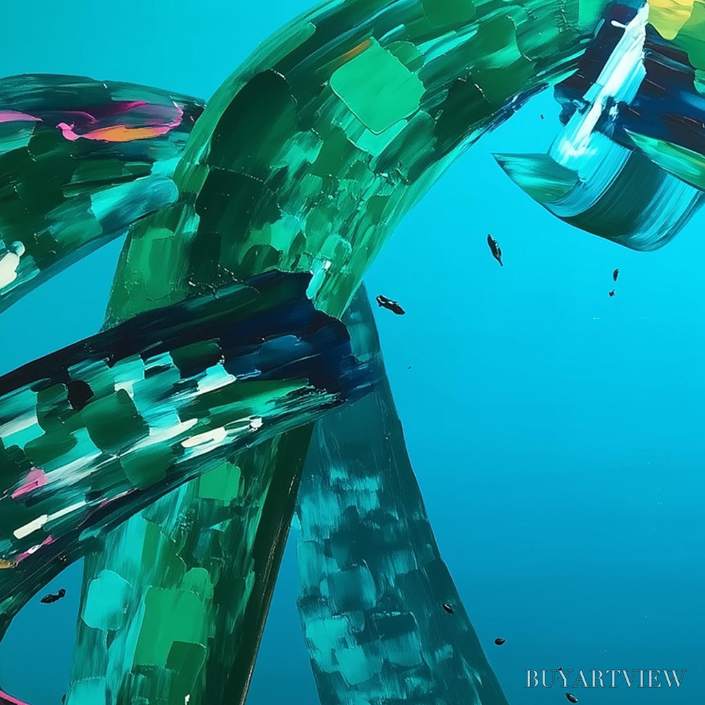 ARTOVITAS Aquamarine Whirl – Textured Abstract Turquoise Oil Painting - image 4