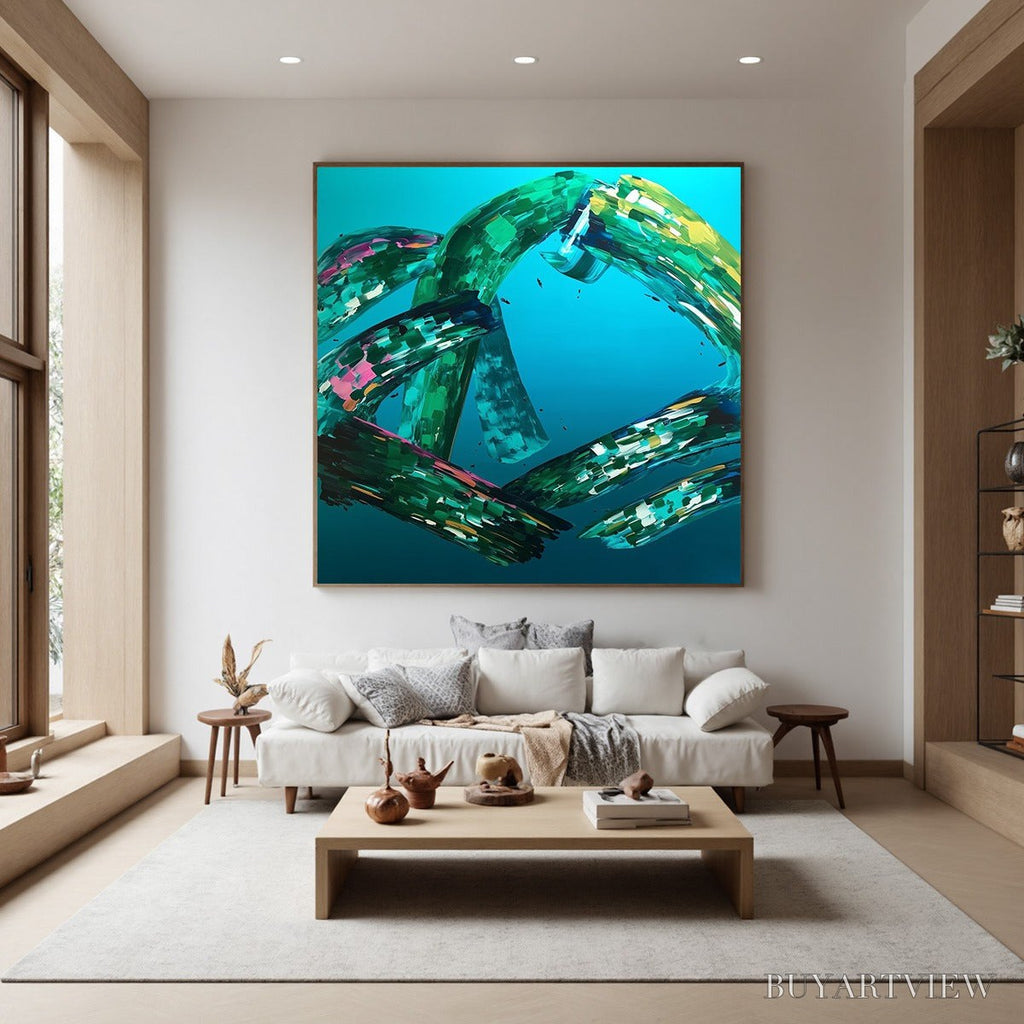 ARTOVITAS Aquamarine Whirl – Textured Abstract Turquoise Oil Painting - image 5