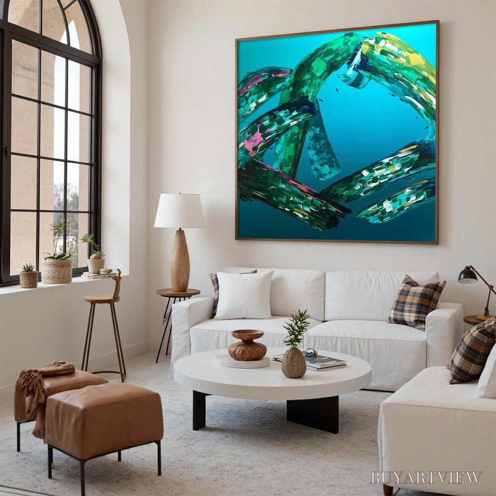ARTOVITAS Aquamarine Whirl – Textured Abstract Turquoise Oil Painting - image 6