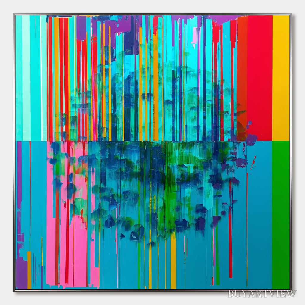 ARTOVITAS Reflected Glitch – Vibrant Abstract Glitch Art Oil Painting - image 1