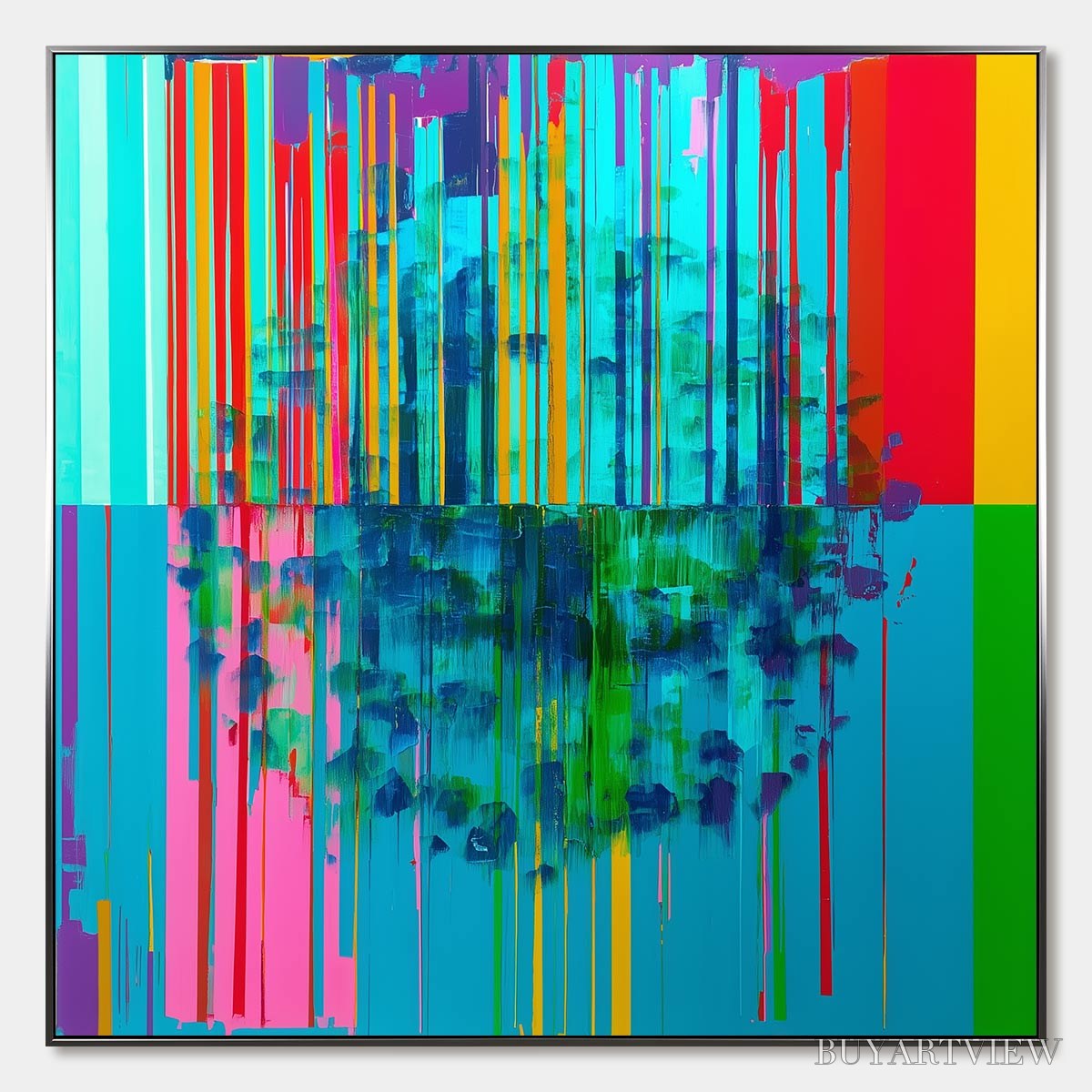 ARTOVITAS Reflected Glitch – Vibrant Abstract Glitch Art Oil Painting - image 1