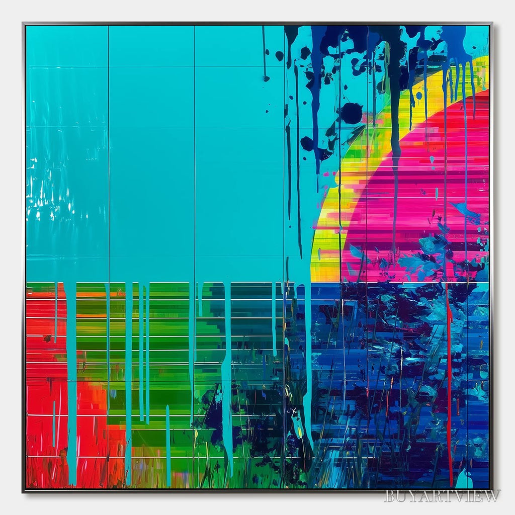 ARTOVITAS Melting Horizon – Vibrant Abstract Glitch Art Oil Painting - image 1