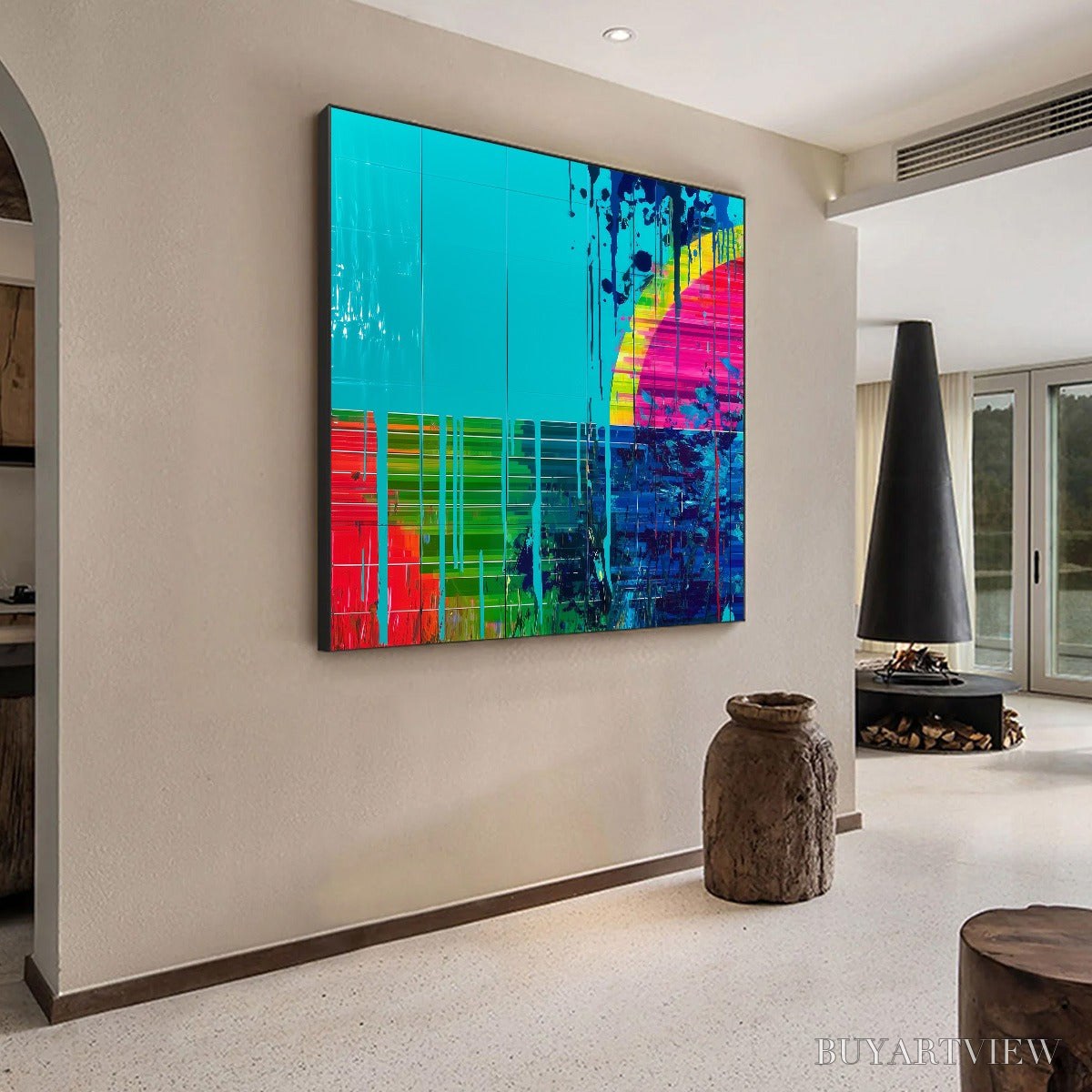 ARTOVITAS Melting Horizon – Vibrant Abstract Glitch Art Oil Painting - image 5