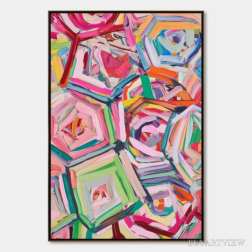 ARTOVITAS Hexagonal Harmony Textured Abstract Impasto Oil Painting - image 1