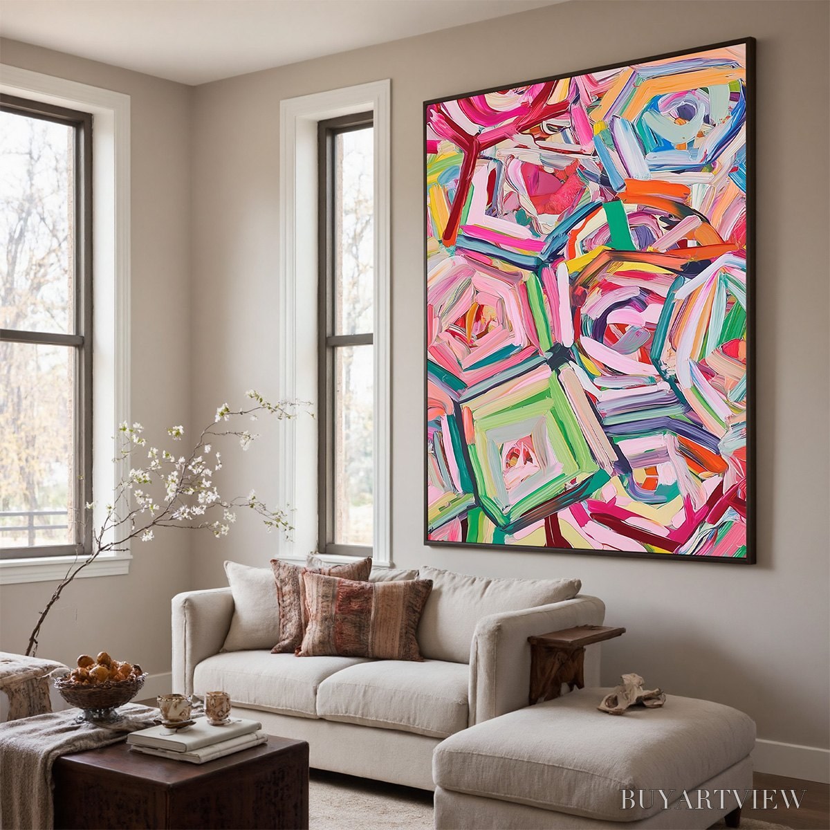 ARTOVITAS Hexagonal Harmony Textured Abstract Impasto Oil Painting - image 4