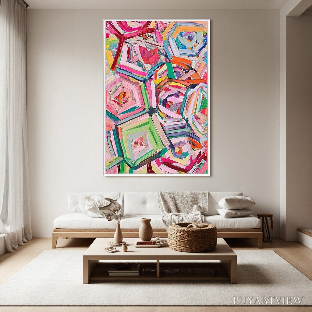 ARTOVITAS Hexagonal Harmony Textured Abstract Impasto Oil Painting - image 5