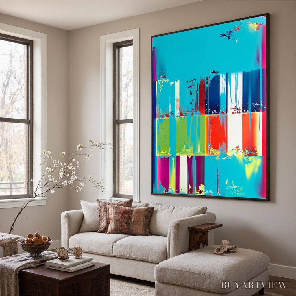 ARTOVITAS Pixelated Paradise – Vibrant Abstract Glitch Art Oil Painting - image 3