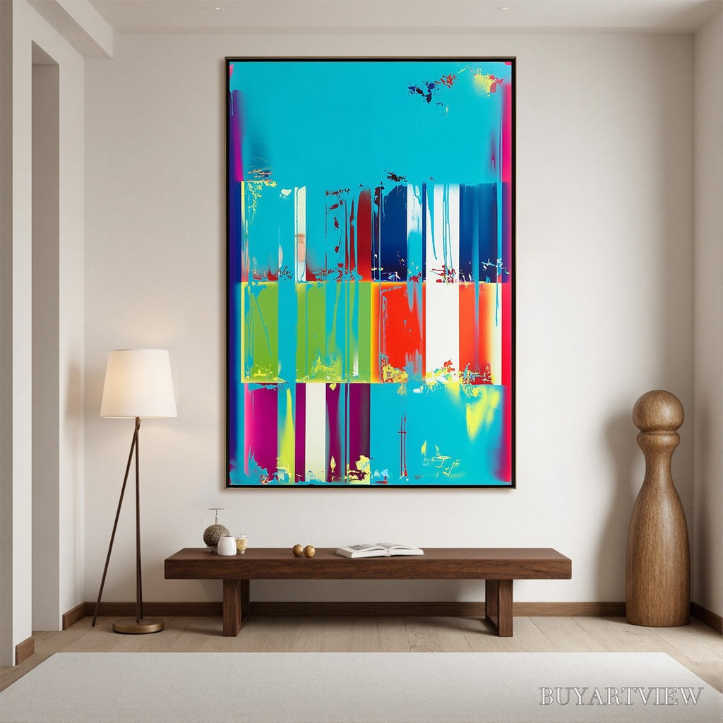 ARTOVITAS Pixelated Paradise – Vibrant Abstract Glitch Art Oil Painting - image 4
