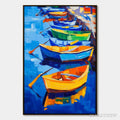 ARTOVITAS Rainbow Harbor – Vibrant Impasto Boatscape Oil Painting - image 1