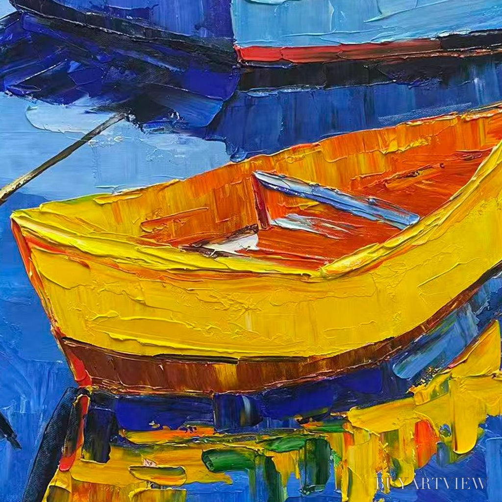 ARTOVITAS Rainbow Harbor – Vibrant Impasto Boatscape Oil Painting - image 3