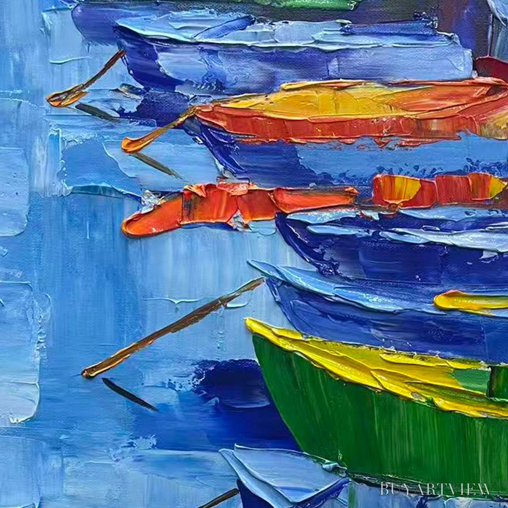ARTOVITAS Rainbow Harbor – Vibrant Impasto Boatscape Oil Painting - image 6