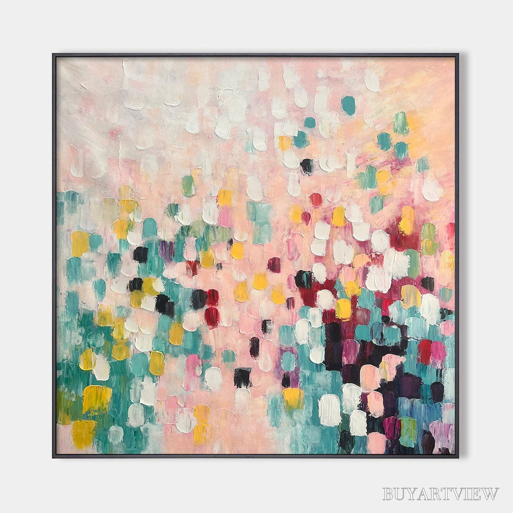ARTOVITAS Confetti Dream – Abstract Colorful Oil Painting in Pink, Teal, and Gold - image 1