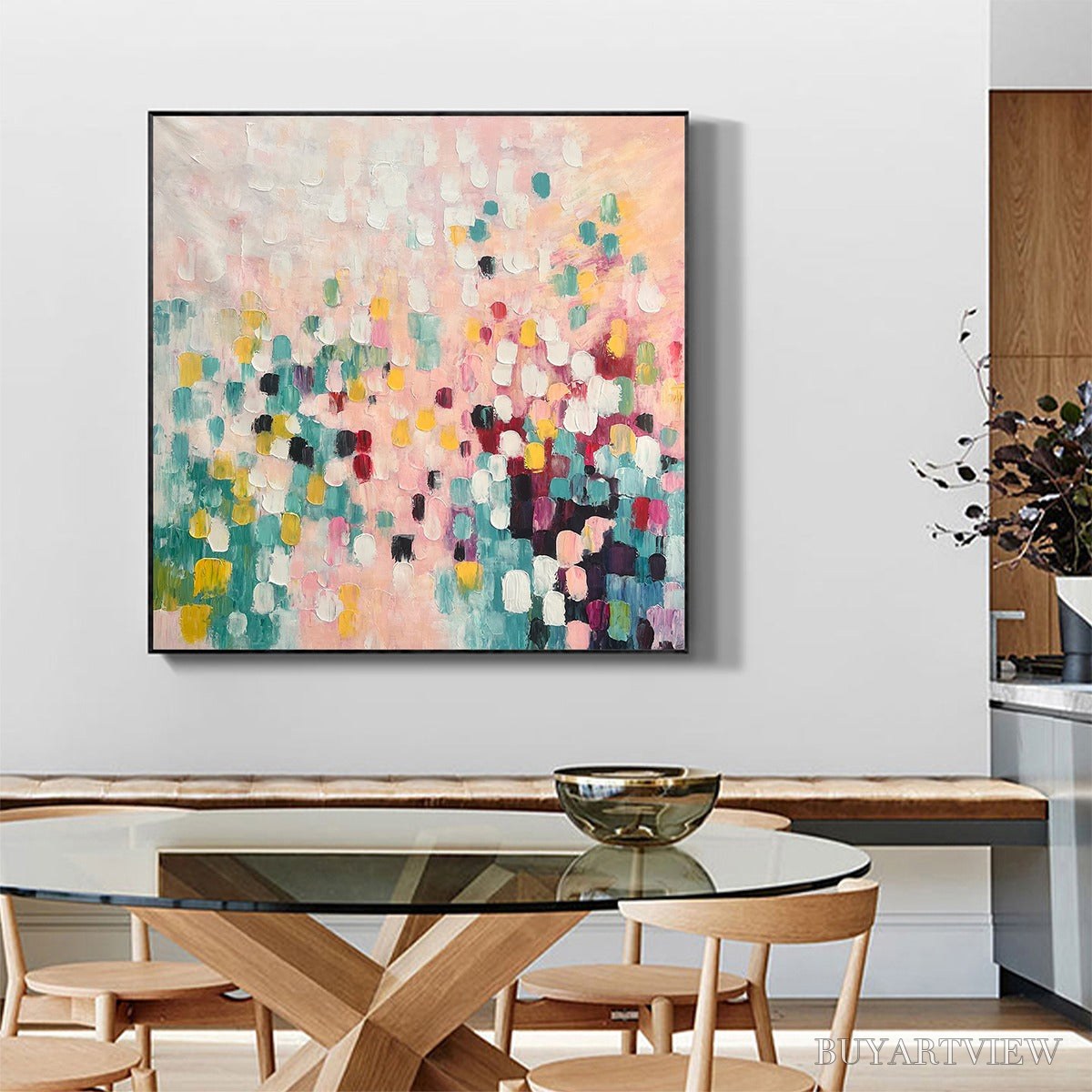 ARTOVITAS Confetti Dream – Abstract Colorful Oil Painting in Pink, Teal, and Gold - image 2